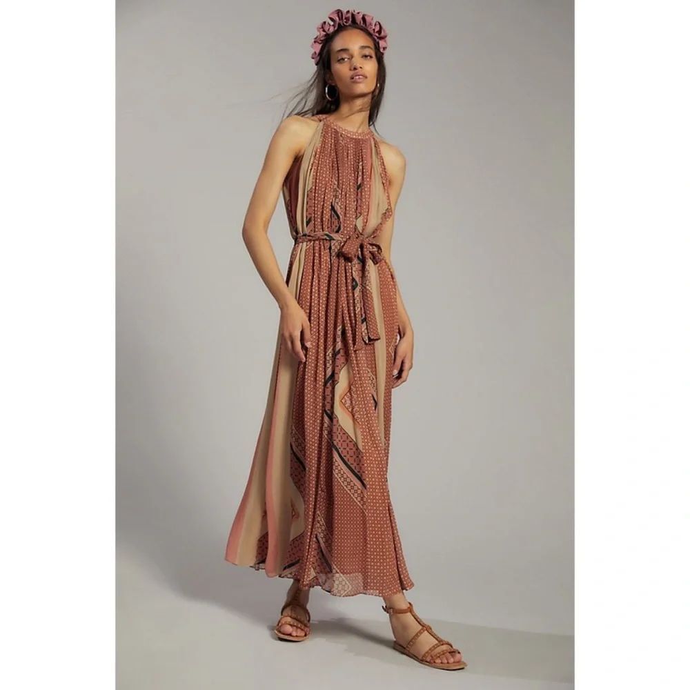 Anthropologie Abstract Halter Maxi Dress